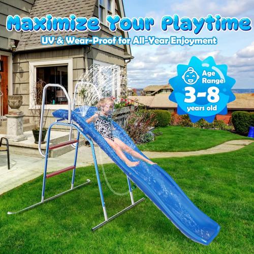 Water Slide for Kids Backyard, Outdoor Waterslide with 3-Zone Spray Sprinkler and Ground Tarp, Summer Water Slip and Slide Game Toy for Backyard Water Fun Activities Play