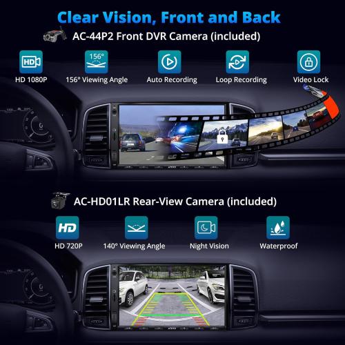 A5L Android Radio 7 Double Din Car Stereo with Backup Camera&DVR Dash Cam, Wireless CarPlay and Android Auto, WiFi/Bluetooth/USB Tethering, DSP/FM/AM/SWC, 2G 32G Touchscreen Car Radio