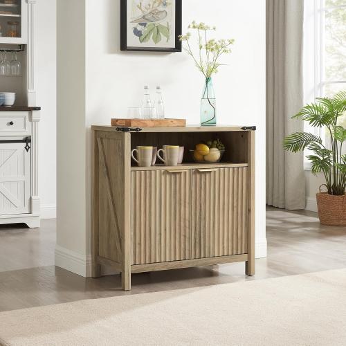 Size 32 Inch Color brown Fluted Sideboard Buffet Cabinet with Storage, Modern Farmhouse Accent Credenza with Adjustable Shelves, Coffee Wine Bar Organizer for Kitchen, Living Room (Sunwashed Ash Oak)