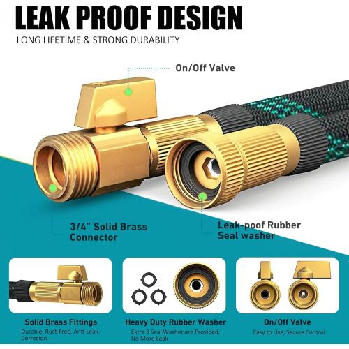 Garden Hose 50 ft, 2025 Upgarded Flexible Water Hose 50ft With 10-Pattern Spray Nozzle, Kink-Free, Lightweight, Durable, Leak-Proof Solid Brass Fittings (Black & Cyan)
