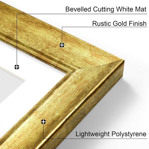 Vittanly 16x20 Poster Frames Set of 2, Vintage Photo Frames, Rustic Gold | Display 11x14 Pictures with Mat or 16x20 without Mat, Rustic Frames with Plexiglass, Farmhouse Home Decor for Wall Mounting