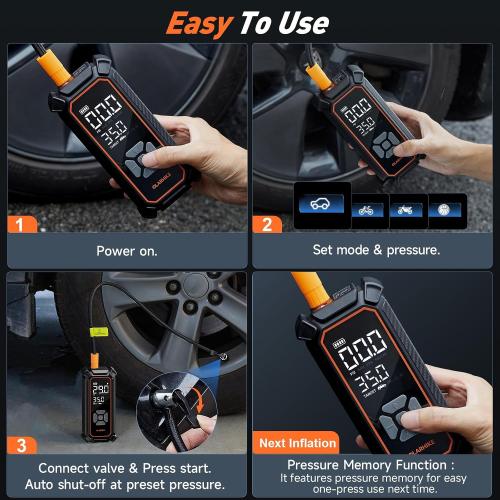 OlarHike Tire Inflator Portable Air Compressor, Dual Power-3 * 2000mAh & 12V DC