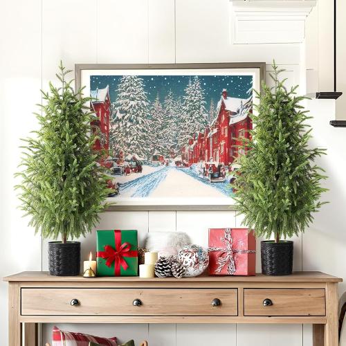 Christmas Decorations - Outdoor Christmas Tree - 2 Pack 3FT Artificial Norfolk Pine Tree - Xmas Decor for Home Indoor Outdoor Entryway Party Living Room Office Porch
