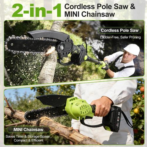 Electric Pole Chainsaw for Tree Trimming,8 Inch Battery Powered Pole Saw with Extension Pole,Lightweight Brushless Tree Trimmer for Branch Cutting,Limb Pruning,Yard Cleanup,Garden Maintenance Outdoor
