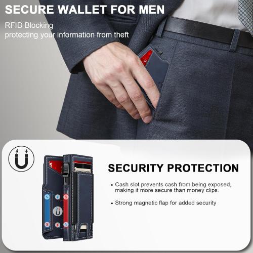Wallet for Men Wallet with Slim Pop Up Card Holder 9-13 Cards, Bifold Minimalist Smart Wallet RFID Blocking Credit Card Holder with ID Window & Stretchable Cash Slot Compact Metal Aluminum Card Case