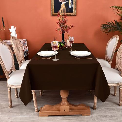 MEANMOY Brown 210 GSM Water & Stain Resistant Rectangle Tablecloth for 3 Foot Table - Solid 52 x 70 Inch Rectangular Table Cloth in Wrinkle Free Washable Polyester Fabric for Wedding, Party, Banquet