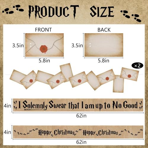 2 Set 62''x 4'' Christmas Tree Burlap Ribbon Garland, Wizard Burlap Ribbon Tree Decoration with 2 String Letter Cards, Xmas Rustic Burlaps Ribbons Decor for Christmas Hanging Home DIY Craft
