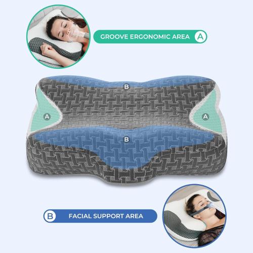 Elviros CPAP Pillow for Sleeping, Ergonomic Adjustable Height Neck Support Memory Foam Bed Pillow for CPAP Users with Sleep Apnea, Suitable for Side and Back Sleepers