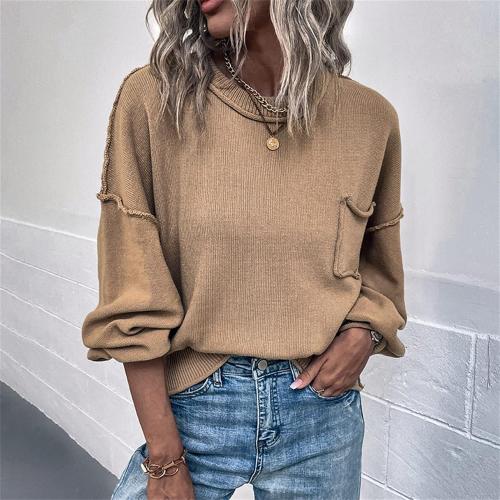 Size S..DGHM-JLMY Women's Reverse Pocket Sweater Lantern Sleeve Sweater Fall Clothes Fashion Solid Sleeve Lantern Sweater Clothes