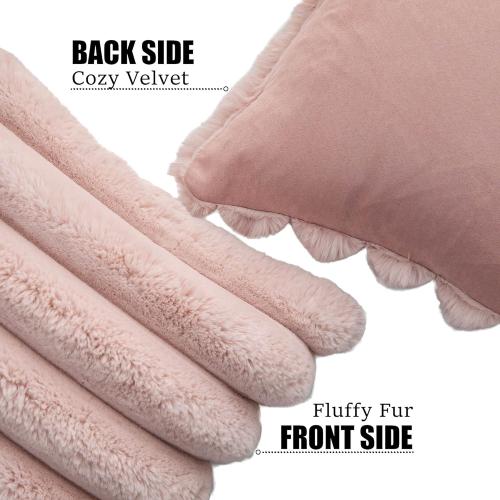 Neelvin Pink Faux Fur Cozy Soft Striped Decorative Throw Pillow Covers 18x18 inch Set of 2,Velvet Pillowcase Cushion Case for Sofa Couch