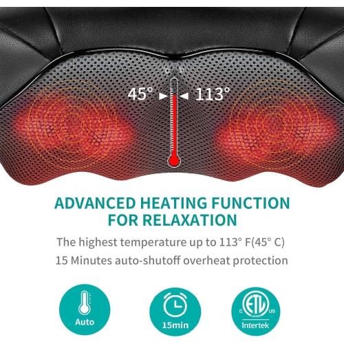 Nekteck Cordless Shiatsu Neck and Back Massager with Soothing Heat, Rechargeable Electric Deep Tissue 3D Kneading Massage Pillow for Shoulder Leg Body Muscle Pain Relief, 3 Speed Intensities
