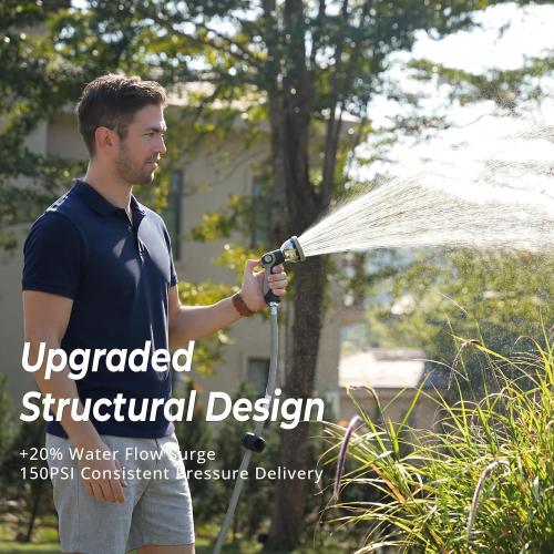Retractable Garden Hose Reel 1/2 inch x 100ft, 3-Ply Reinforced Heavy Duty, Any Length Lock, 180° Swivel Bracket, Slow Return, Auto-Layering, 10 Spray Patterns for Outdoor Watering