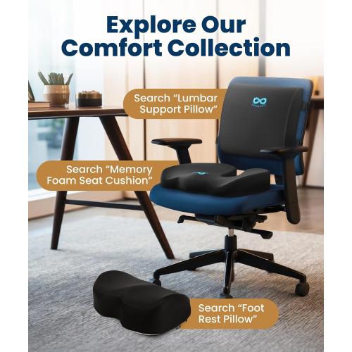 Everlasting Comfort Doctor Recommended Memory Foam Seat Cushion for Office Chairs & Car - Ergonomic Office Desk Accessories - Cushions for Tailbone Pain Relief, Sciatica (Black Airflow Lumbar, Large)