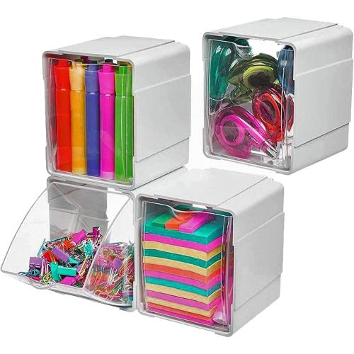 Azar Displays 300360-4PK Stackable Tilt Bin Counter Organizers, White (4-Pack)