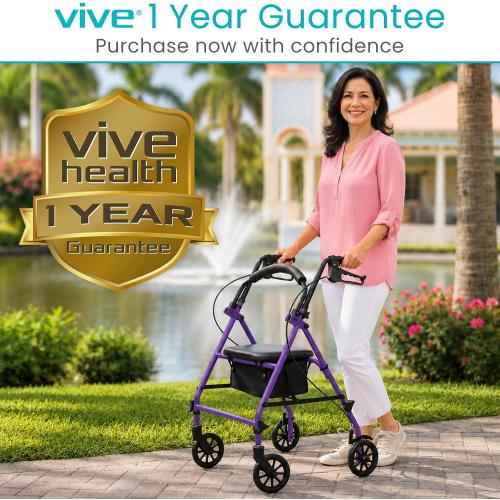 Vive Mobility Steel Rollator Walker with Seat - Foldable, Narrow, Rolling