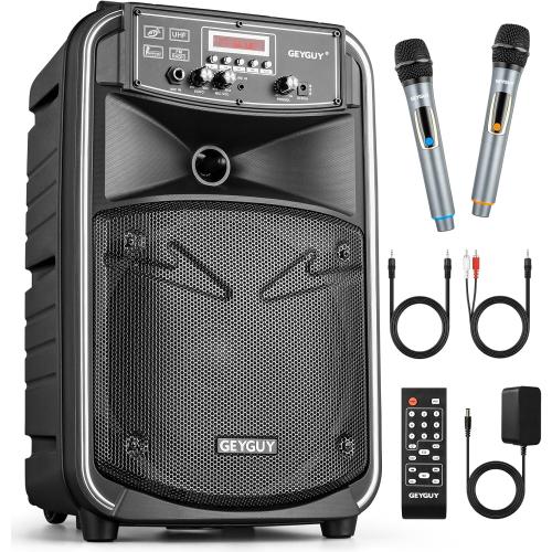 Portable Bluetooth PA System with Wireless UHF Microphone, 8 inch Rechargeable Karaoke Machine,8 inch Subwoofer,FM/LED/TWS/LINE in (GTSK8-2)