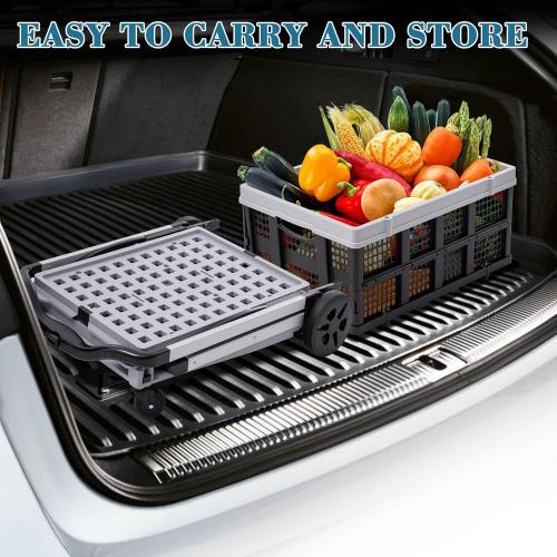 Collapsible Shopping Cart on Wheels, Folding Shopping Cart with 360° Swivel Wheels, Multi Use Utility Cart Adjustable Portable Trolley, Used for Picnic, Supermarket, Gray