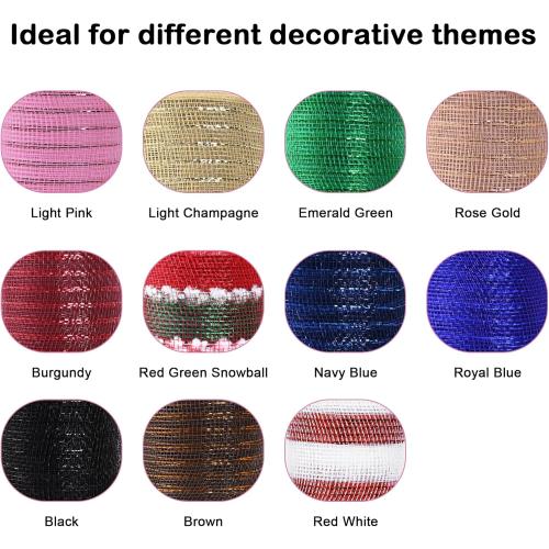 2 Rolls 10 Inch X 10 Yards(30 Ft) Light Champagne Metallic Mesh Ribbon with Gold Foil Mesh Ribbon for Wreath Swags Christmas Craft Home and Party Decor