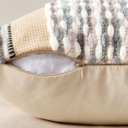 ANRODUO Boho Decorative Pillow Covers Gray Blue Stripe 18x18 Inch Pack of 1