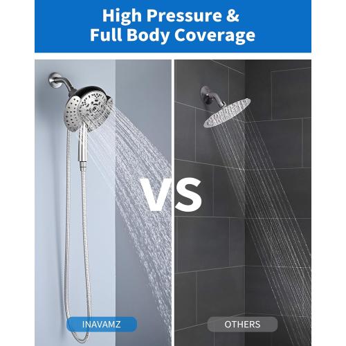 Shower Heads with Handheld Spray Combo: 7.2 Rainfall Shower Head & Handheld Shower Head 2-IN-1 Shower Head with 60 Rotatable Stainless Steel Hose Nickel, Shower Trim Systems