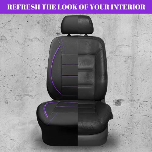 CAR PASS Piping PU Leather Car Seat Cover,Inside Zipper Design and Reserved Opening Holes Airbag Compatible,Universal FIT for Car, SUVs,Van,Trucks,Full Set, Black & Purple