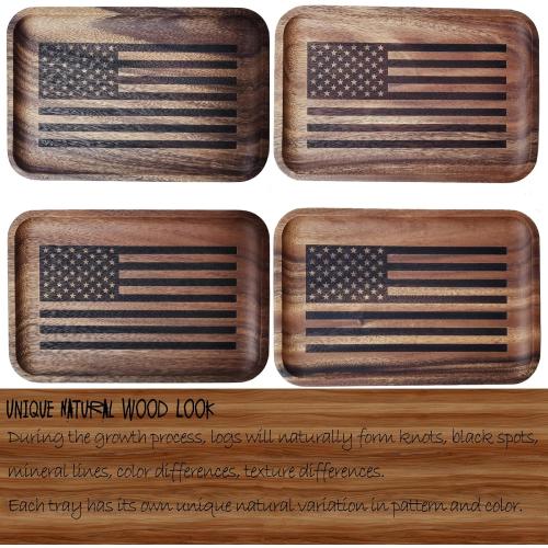 American Flag Valet Tray for Men - Acacia Wood Catch All, Key, Nightstand, Decorative, Dump, EDC Tray