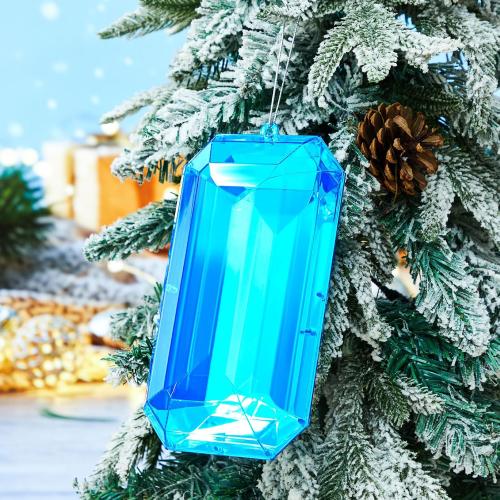 Syhood 9.5 Inch Jumbo Jewel Ornament Large Jewel Ornaments for Christmas Tree Acrylic Glitter Christmas Gem Hanging Decorations for Xmas Wedding Holiday Party Decor(Sky Blue, Rectangle)