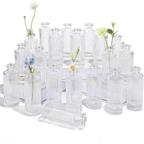 Set of 18 Glass Bud Vases Set of 18, Living Bud Vases, Small Bud Vase in Bulk, Mini Flowers Vases for Centerpiece, Vintage Decorative Vase Set for Table Decorations, Wedding Reception, Home Decor (Clear)
