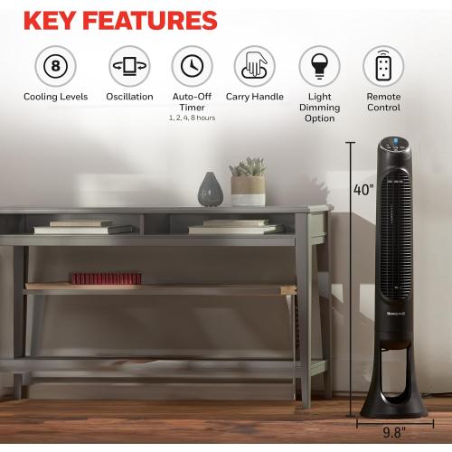 Honeywell QuietSet Whole Room Tower Fan-Black, Oscillating Tower Fan with Remote, HYF290B