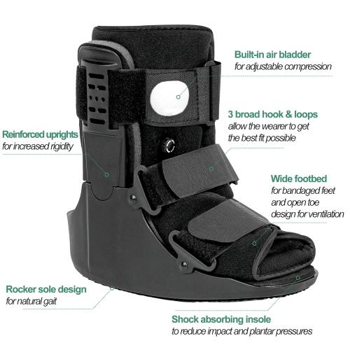 Size S/M....Air Walking Boot, Fracture Boot Short Walker Protection Fits Left or Right Foot Ankle Support for Injuries Fractures Sprains Black M