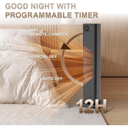Tower Heater for Large Room 1500W Space Heater with Thermostat Remote 70° Oscillation Child Safety Lock 12H Timer