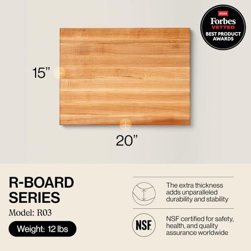 John Boos R-Board Series Rectangular Wooden Maple Cutting Board, 12-lb Reversible Butcher Block with Edge-Grain & Finger Grips – Made in the USA