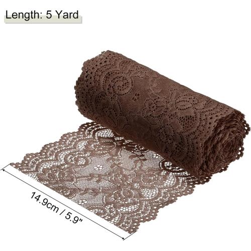 MECCANIXITY 6 Inch Wide 5 Yard Lace Ribbon Floral Pattern Brown Lace Trim Ribbon for Sewing Making, and DIY Crafts, Gift Wrapping, Bouquets, Wedding Decor