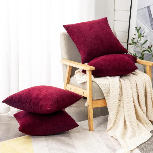 GAWAMAY Decorative Square Throw Pillow Covers 18x18 Inch Set of 4, Super Soft Chenille Pillows Cover Fall Pillowcase for Living Room Bedroom Sofa Couch Cushion Cover Burgundy Red 45x45cm