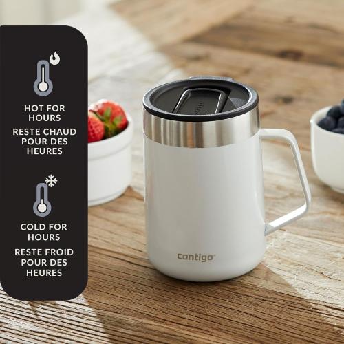 Contigo Streeterville Stainless Steel Mug with Handle and Splash-Proof Lid, Vacuum-Insulated Metal Cup for Coffee and Tea with Handle and Grip Base to Prevent Slipping, Salt, 14 oz (414 mL)