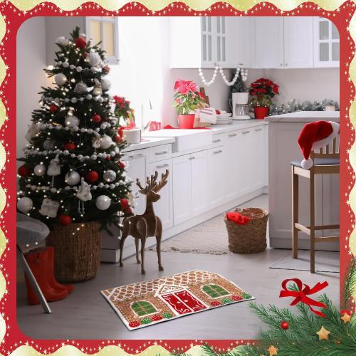 Christmas Gingerbread House Bath Mat Christmas Bathroom Floor Rugs 23.6 x 15.7 Inches Cute Winter Tufted Non Slip Mat Soft Absorbent Cute Bathtub Rug Xmas Bath Decor