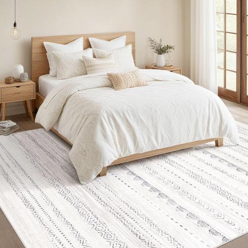 Nakagishi Area Rug Living Room Rugs: 5x7 Washable Boho Large Neutral Farmhouse Soft Moroccan Stain Resistant Indoor Floor Carpet for Bedroom Nursery Kids Playroom Office Dining Room Home House- Gray