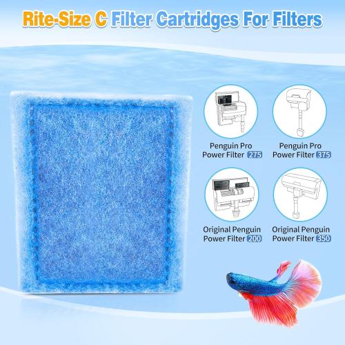 8/16/32 Pack Rite-Size C Filter Cartridges Compatible with MarineLand Penguin PRO Power Filters 275/375 & Original Penguin Power Filters 200/350 - Rite-Size C Replacement Filter Cartridges