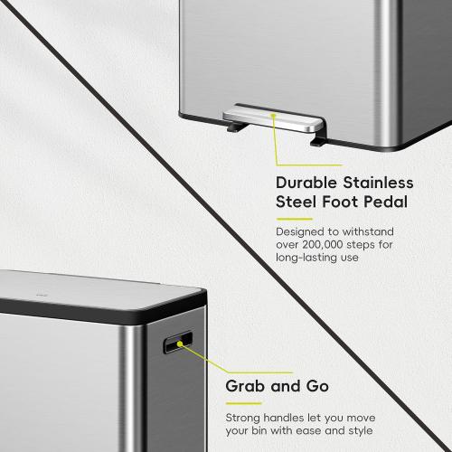 EKO EcoCasa II 36L 24L Dual Trash Can with Recycle Bin, Stainless Steel Garbage Can with Lid, Deodorizer Compartment, Odor-Proof and Fingerprint Resistant
