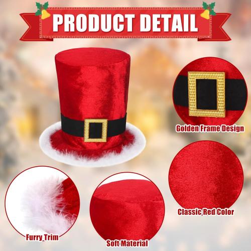 8 H Christmas Santa Top Hat Tree Topper, Large Red Santa Claus Top Hat with White Fluffy Brim Trees Decorations Tabletop Ornaments for Home Winter Xmas Gift Holiday Decor
