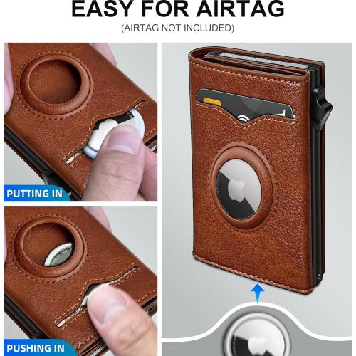 Airtag Wallet for Men,with Cash Pocket 2 ID Window 9-12 Cards,Metal Case Smart Slim Pop Up Credit Card Holder Flip with Magnetic Closure RFID Blocking Trifold wallet with Gift Box