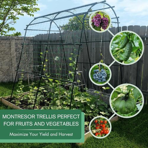 Garden Arch Trellis 7FT Extra Tall Polyethylene-Coated Stainless Steel Garden Trellis for Climbing Plants Outdoor Garden Trellis Arch for Cucumber Trellis, Gardening Trellis with Clips Trellis Netting