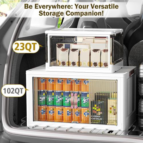 Clear Storage Bin with Lid 3 Pack 【Stackable & Sturdy】 Plastic Multifunctional Folding Storage Bins for Bedroom, Living Room, Study,Room, 23 QT Folding Box with Magnetic Door