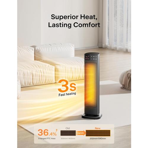 PELONIS Oscillating Ceramic Tower Indoor Space Heater for Home with Oscillation, Programmable Thermostat & ECO Mode, 12H Timer & Remote Control, Safety Protection, 23 Inches, 1500W, PHF15RSAPH23
