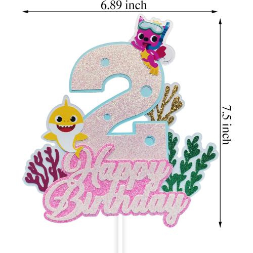 Shark Baby 2nd Birthday Cake Topper Girl,Shark Cake Topper 2,Shark 2 Cake Topper For Baby Girls Shark Two Birthday Decorations Party Supplies