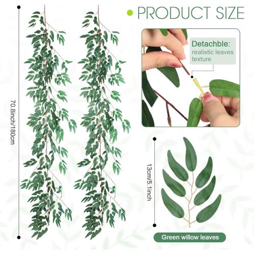 5 Pack 6 ft Artificial Willow Leaves Vine Garland Hanging Greenery Fake Silk Rattan Wicker Twig Italian Ruscus Plant Faux Ivy Wedding Garland for Home Outdoor Table Centerpiece Wreath Arch Decor