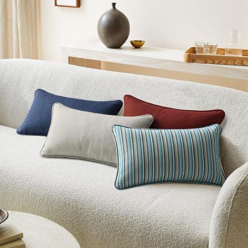 WHITE Sunbrella Decorative Outdoor Water Repellent Throw Pillows with Inserts, Set of 4, 20 x12 Pillows for Patio, Backyard, Bed, Couch, and Patio Furniture, Specrtum Pebble