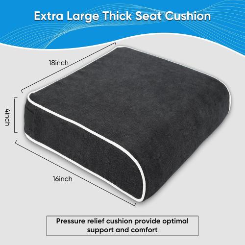XL Office Chair Cushion, 4 Inch Thick High-Density Memory Foam Seat Cushion for Long Sitting, Tailbone Pressure Relief, Extra Large Support for Office Chair, Car Seat, Wheelchair, Non-Slip