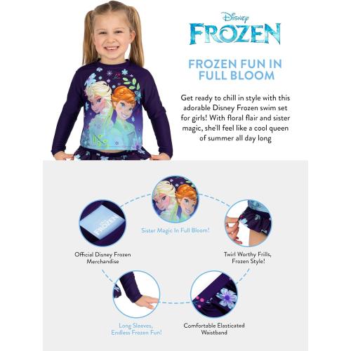 Disney Swimsuit, Long Sleeve Girls Bathing Suit, Elsa and Anna Girls Swimsuit, Kids Bathing Suit - Size 8
