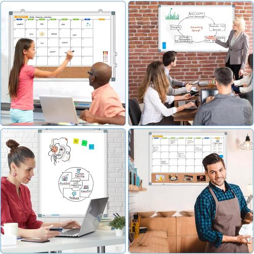 Monthly White Board Calendar Dry Erase Cork Board Combo for Wall, Double-Sided 36 x 24 Magnetic Calendar Whiteboard & Bulletin Board, Portable Dry Erase Board for Home, Office, School